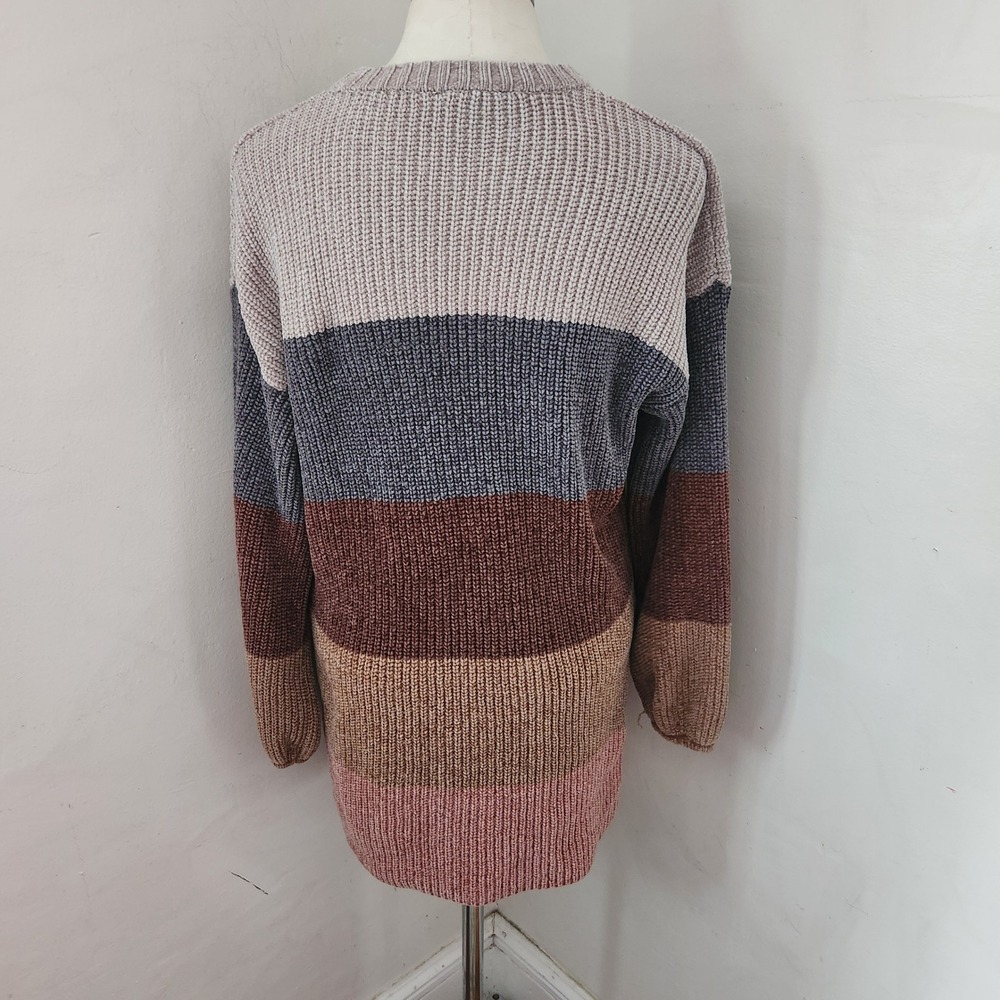 Lulus Womens Chenille Striped Crewneck Sweater Dress Multi Color Size M - Picture 2 of 5